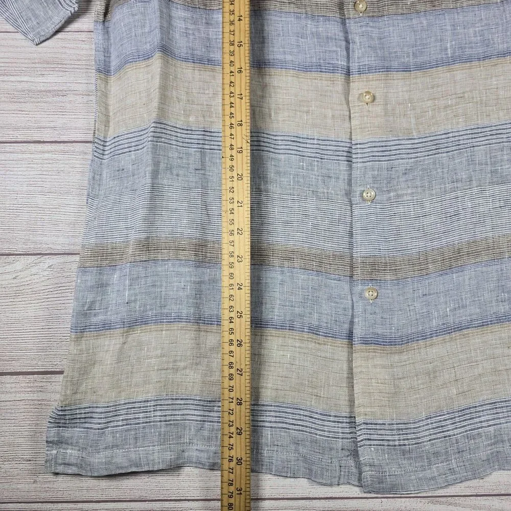Tasso Elba Stripe 100% Linen Button-Up Casual Shirt Men's Sz M Short Sleeve